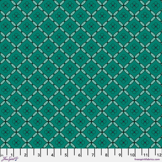 Enrapture Tiles fabric in emerald by Giucy Giuce for FreeSpirit Fabrics - 100% cotton quilting fabric featuring gothic romance inspired geometric tile print in green