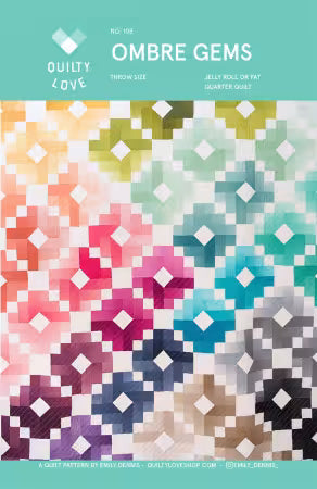 Ombre Gems Quilt Pattern by Quilty Love - modern geometric quilt pattern featuring ombre gradient design
