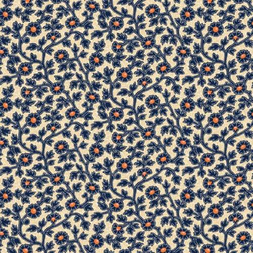 Navy floral pattern on a beige background
