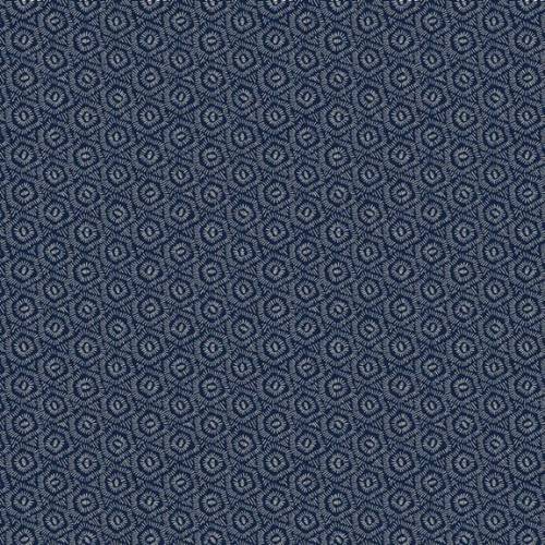 Navy blue fabric with circular pattern in white