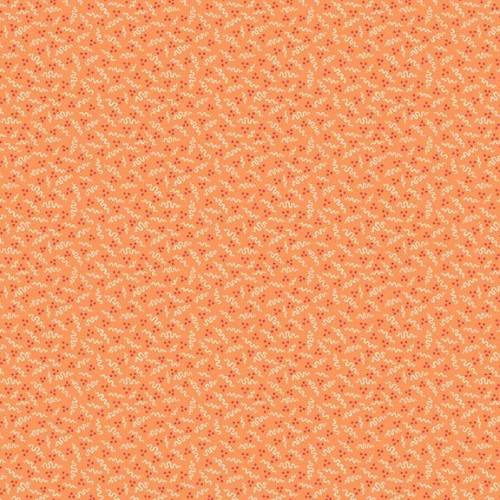 Patterned fabric swatch on a tangerine background