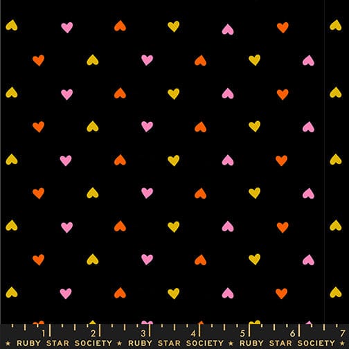 Trinketry hearts print fabric in black by Melody Miller for Ruby Star Society - 100% cotton quilting fabric