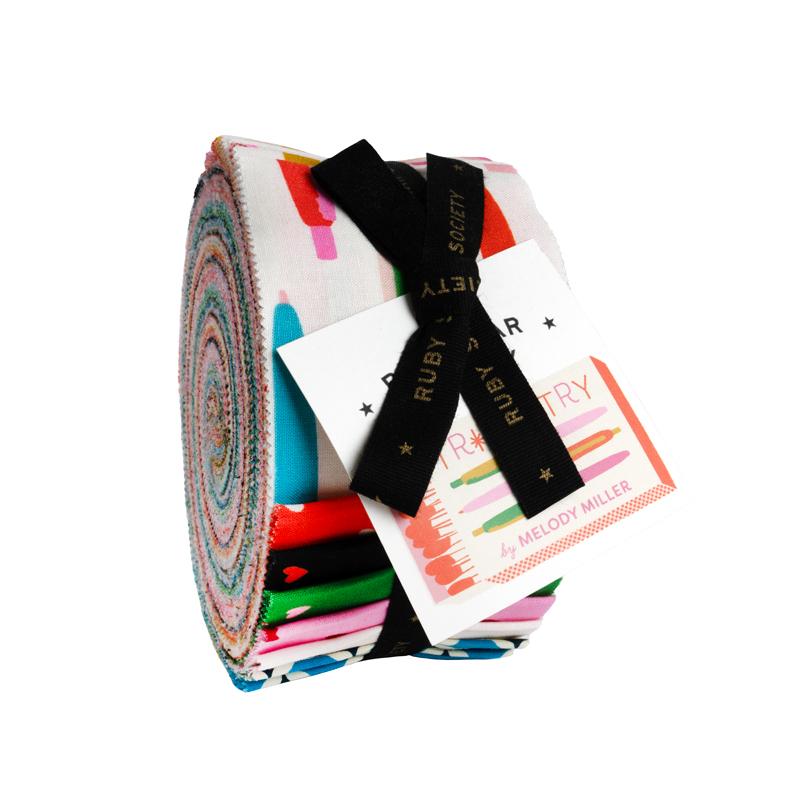 Trinketry Jelly Roll by Melody Miller for Ruby Star Society, 40 factory-cut 2.5 inch strips of 100% cotton quilting fabric
