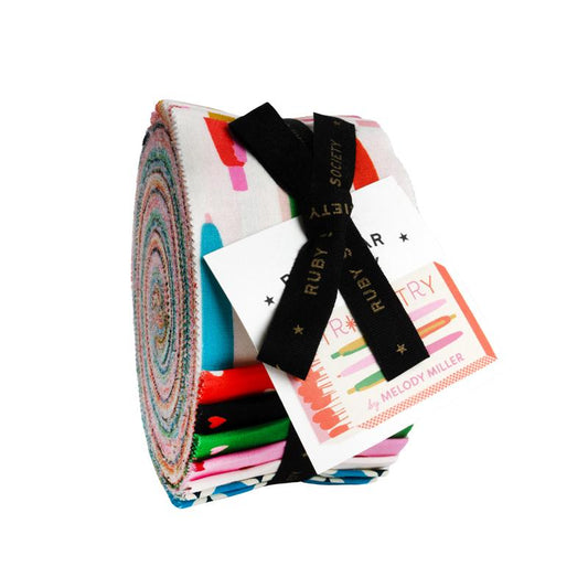 Trinketry Jelly Roll by Melody Miller for Ruby Star Society, 40 factory-cut 2.5 inch strips of 100% cotton quilting fabric
