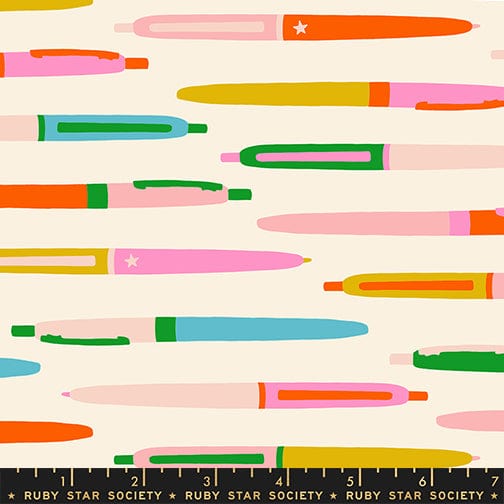 Trinketry pens print fabric in natural by Melody Miller for Ruby Star Society - 100% cotton quilting fabric 43/44 inches wide