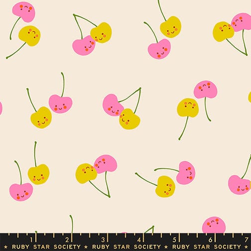 Trinketry cherry friends print fabric in natural by Melody Miller for Ruby Star Society - 100% cotton quilting fabric