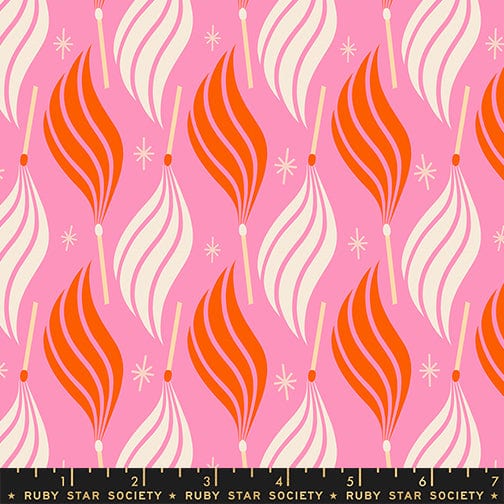 Trinketry lit matchstick print fabric in flamingo by Melody Miller for Ruby Star Society - 100% cotton quilting fabric