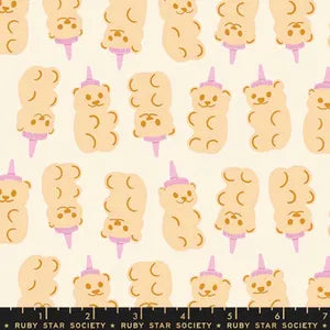 Egg and Friends Honey Bears fabric in natural by Kimberly Kight for Ruby Star Society - 100% cotton quilting fabric featuring retro honey bear print