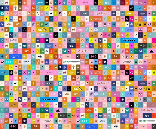 Selvedge Magic Icons Multi fabric by Ruby Star Society — colourful novelty icon print quilting cotton
