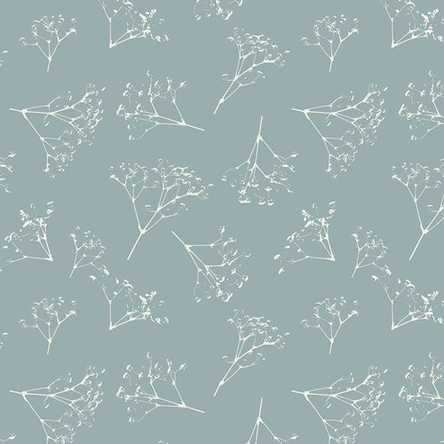 White floral pattern on a blue background