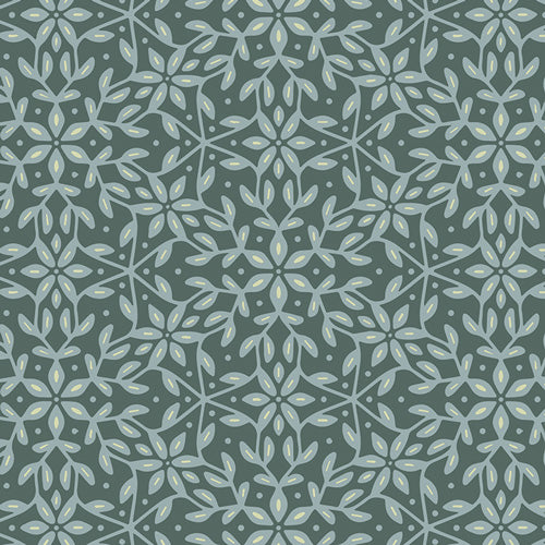 Patterned fabric with floral design on a green background