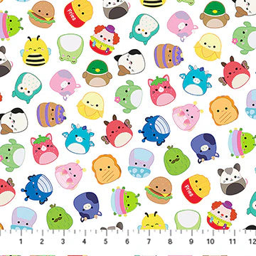 Squishmallows Tossed Friends White quilting fabric by Northcott Fabrics, 100% cotton 43/44 inch wide