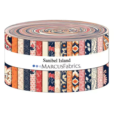 Sanibel Island strip roll by Marcus Fabrics — blues, reds, pinks & oranges 2.5" quilting cotton strips
