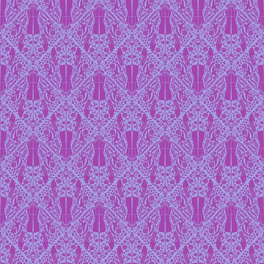 Dear Stella Quilty Helpurrs Orchid fabric by Pammie Jane - purple cats with sewing notions print on quilting cotton
