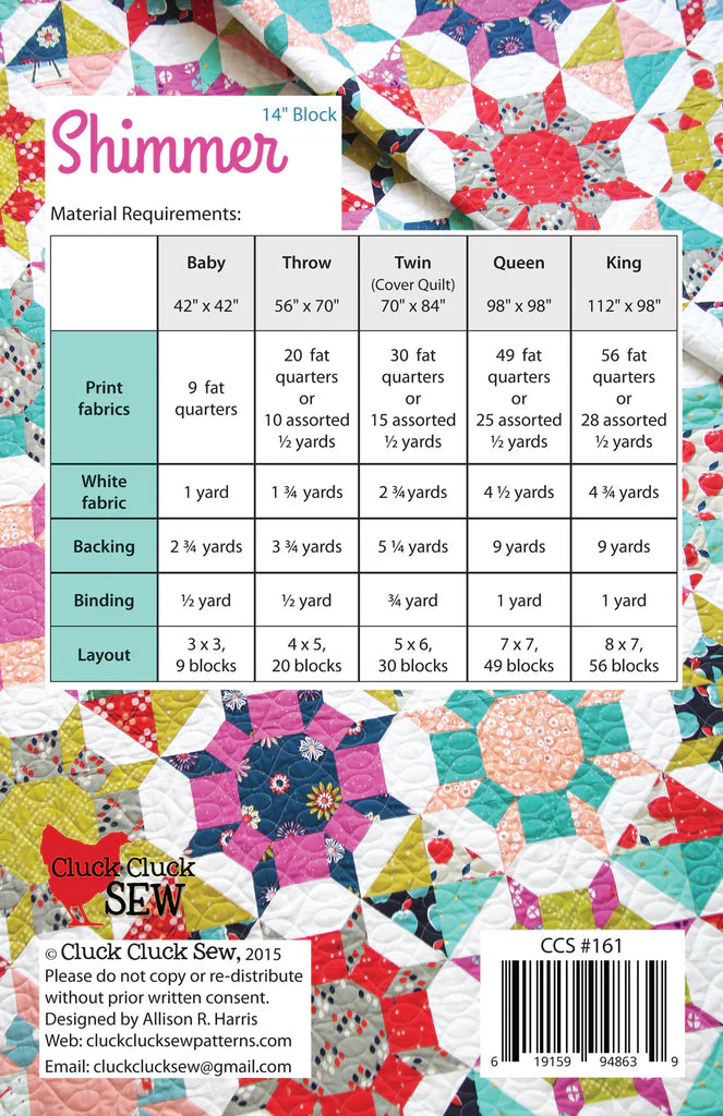 Shimmer quilt pattern by Cluck Cluck Sew — back cover with instructions

