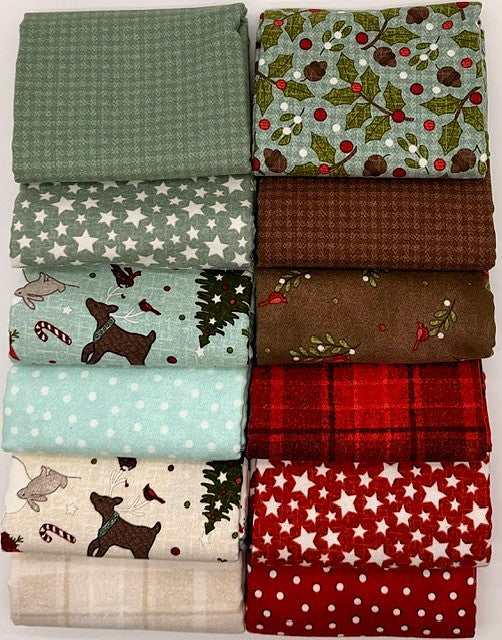 Snowtop Mountain flannel half-yard bundle by Bonnie Sullivan for Maywood Studios.
