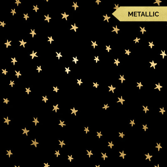 Ruby Star Society Starry fabric - hand-drawn stars in gold on jet black quilting cotton by Alexa Abegg