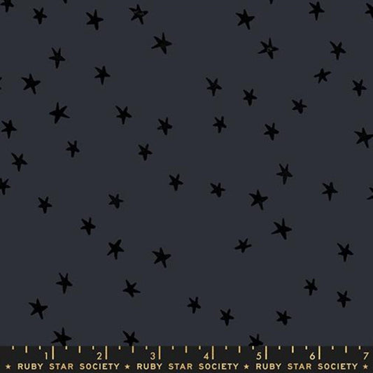 Starry Charcoal quilting fabric by Alexia Marcelle Abegg for Ruby Star Society – allover star print in charcoal, 100% cotton, 43/44 inches wide

