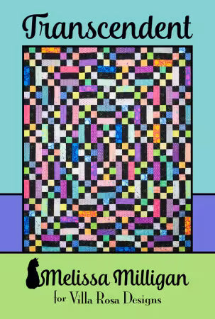 Transcendent quilt pattern 54 x 66 inches showing vibrant mosaic of colorful squares and rectangles made with 2.5 inch strips
