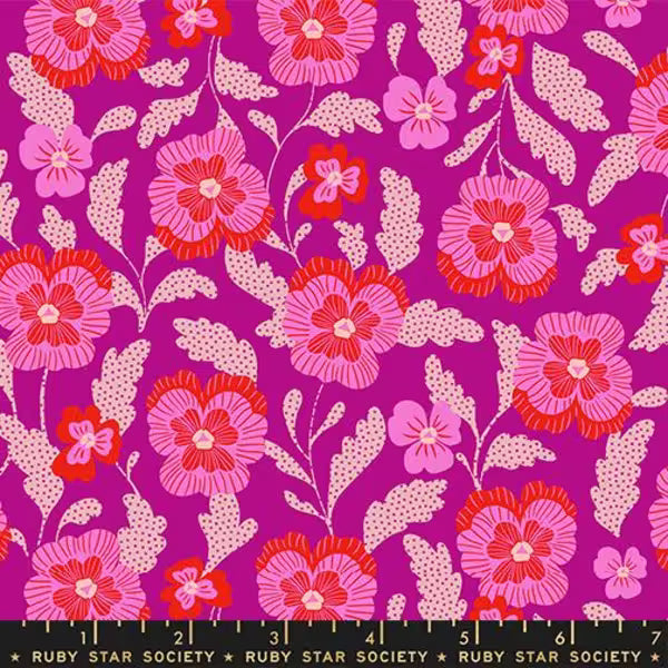 Hello Alice Violets fabric in berry by Sarah Watts for Ruby Star Society - 100% cotton quilting fabric featuring whimsical Alice in Wonderland floral print