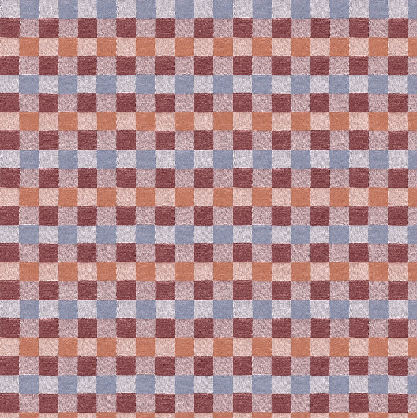 Checkered pattern with alternating squares of blue, orange, and purple.