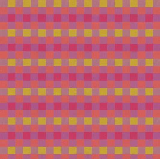 Checkered pattern with pink, purple, and yellow squares