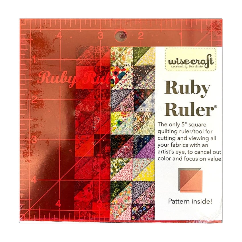 Ruby Ruler by Blair Stocker for Wise Craft - 5 inch acrylic cutting ruler and colour value lens for quilting