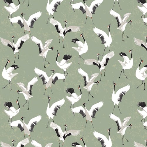Dancing Cranes Jade fabric from Soar by Katarina Roccella for Art Gallery Fabrics
