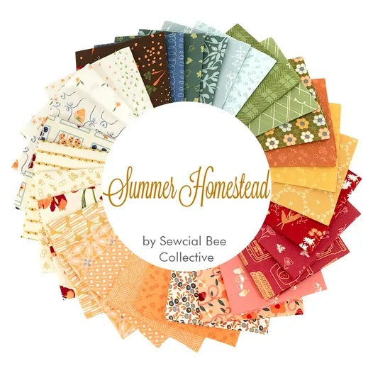 Summer Homestead Fat Quarter Bundle spread flat — 30 coordinating prints in cheerful cottage palette
